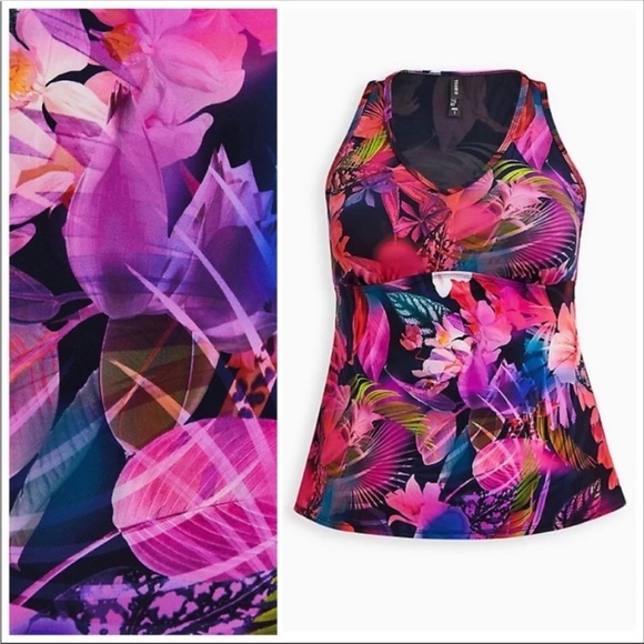 Torrid Falling Leaves tankini with shorts two piece bathing suit set, 1X/0X. - Picture 4 of 14